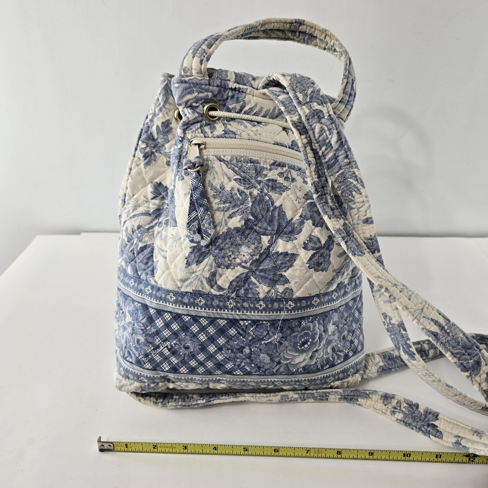 Vera Bradley Blue Toile Floral Plaid 90s Drawstring Daypack Napsack Backpack VTG - Picture 4 of 15